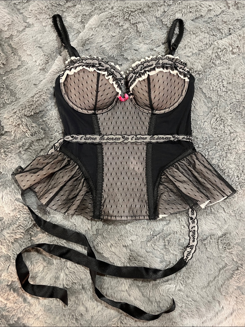 La SENZA Black & Cream Polka-Dot Lace Bustier